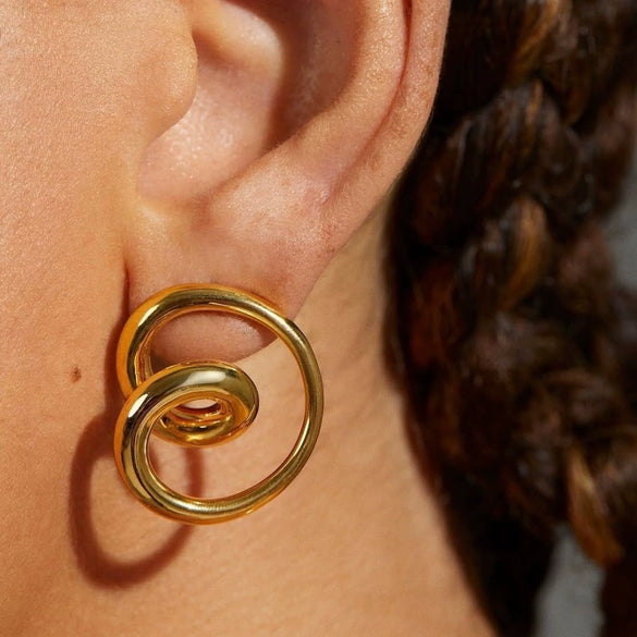 Wholesale Women's Geometric Stainless Steel Vacuum Real Gold Plated Twisted Line Earrings
