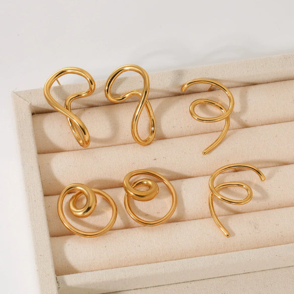 Wholesale Women's Geometric Stainless Steel Vacuum Real Gold Plated Twisted Line Earrings