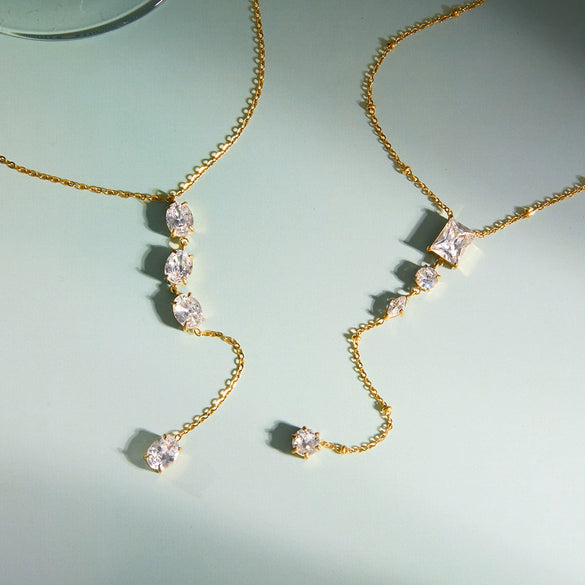 Wholesale Women's Geometric Stainless Steel Yshaped Chain Necklace With Vacuum Real Gold Plating