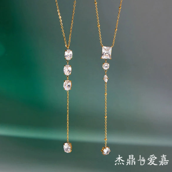 Wholesale Women's Geometric Stainless Steel Yshaped Chain Necklace With Vacuum Real Gold Plating