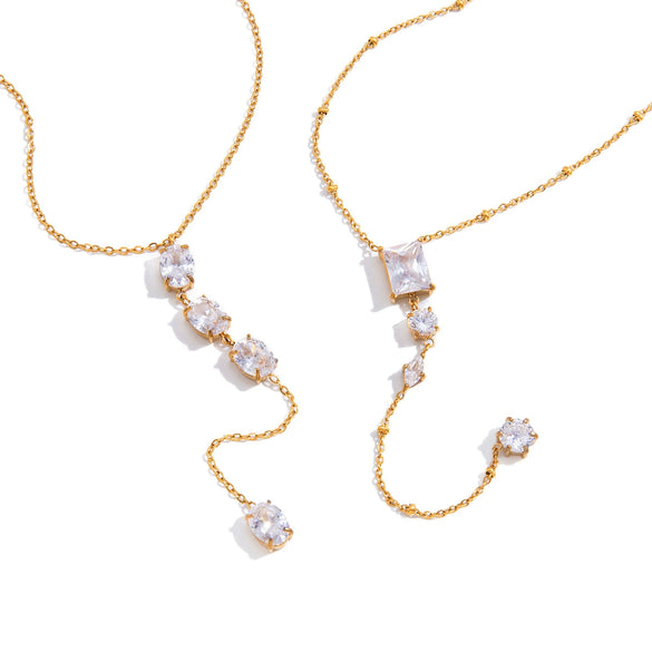 Wholesale Women's Geometric Stainless Steel Yshaped Chain Necklace With Vacuum Real Gold Plating