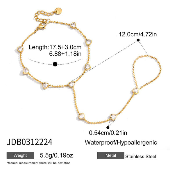 Wholesale Women's Geometric Stainless Steel Zircon Electroplated Interlocking Bracelet And Ring Hand Jewelry