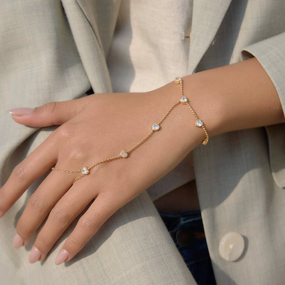 Wholesale Women's Geometric Stainless Steel Zircon Electroplated Interlocking Bracelet And Ring Hand Jewelry