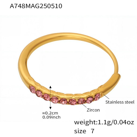 Wholesale Women's Geometric Stainless Steel Zircon Goldplated Ferris Wheel Open Ring Hand Jewelry