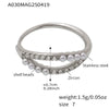 Wholesale Women's Geometric Stainless Steel Zircon Inlaid Pearl Electroplated Adjustable Open Ring Hand Jewelry