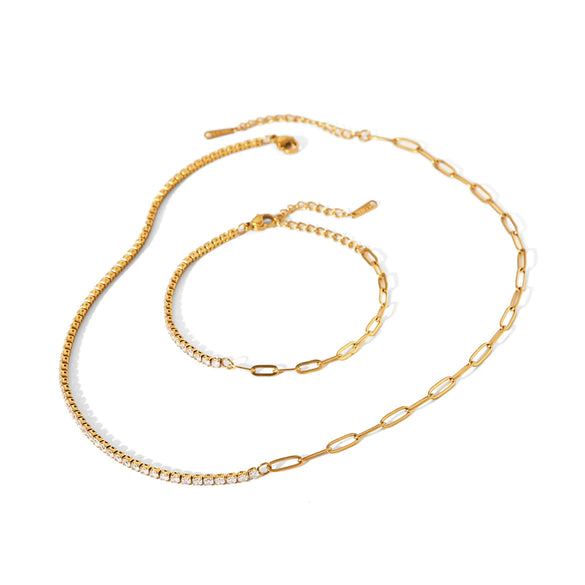 Wholesale Women's Geometric Stainless Steel Zircon Inlay Cross Chain Necklace And Bracelet Jewelry