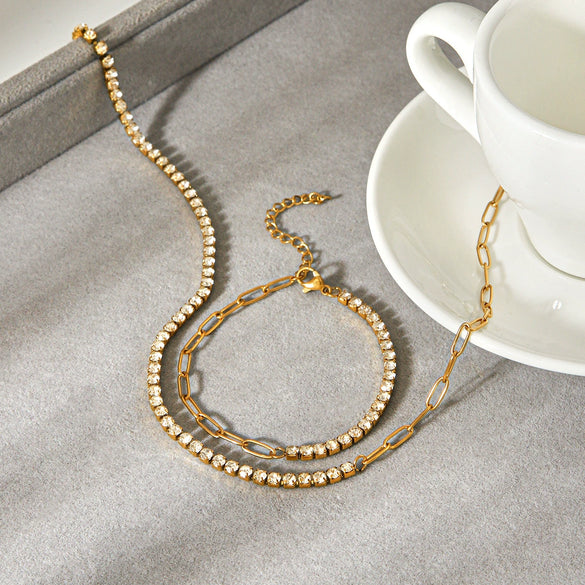 Wholesale Women's Geometric Stainless Steel Zircon Inlay Cross Chain Necklace And Bracelet Jewelry