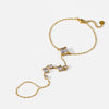 Wholesale Women's Geometric Stainless Steel Zircon 18K Goldplated Wrist Chain Bracelet Hand Jewelry