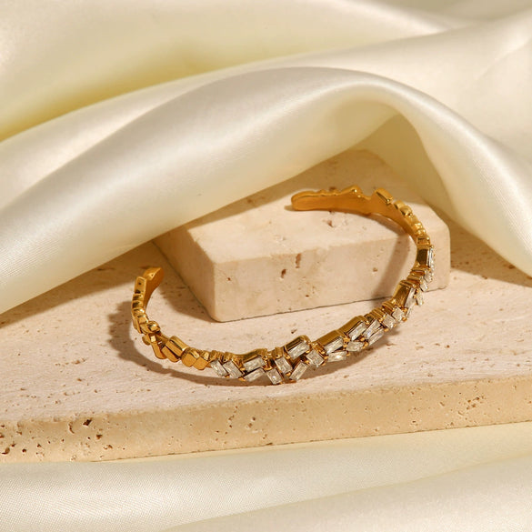Wholesale Women's Geometric Stainless Steel Zircon Open Bracelet