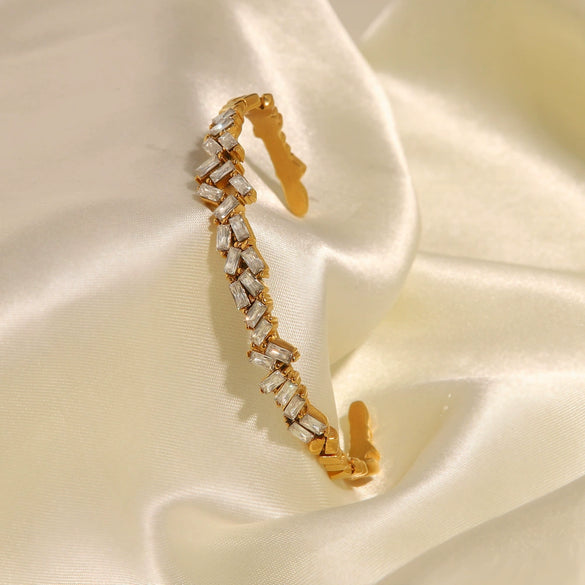 Wholesale Women's Geometric Stainless Steel Zircon Open Bracelet
