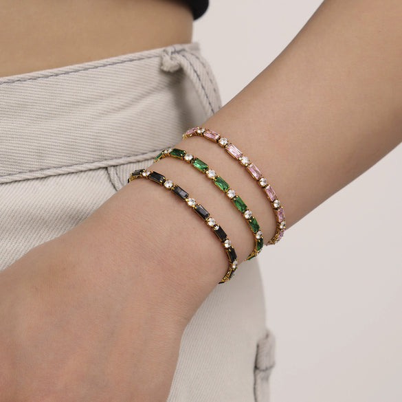 Wholesale Women's Geometric 316L Stainless Steel Zircon Plated 18K Gold Bracelet