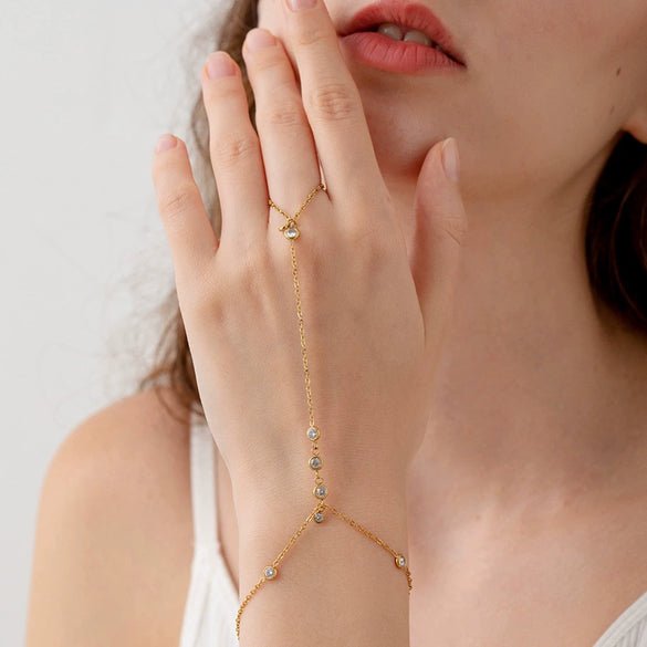Wholesale Women's Geometric Stainless Steel Zirconencrusted 18K Goldplated Bracelet Ring Jewelry