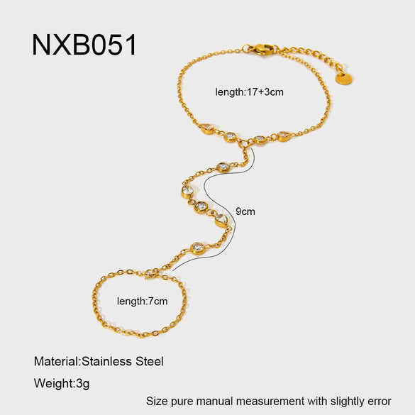 Wholesale Women's Geometric Stainless Steel Zirconencrusted 18K Goldplated Bracelet Ring Jewelry