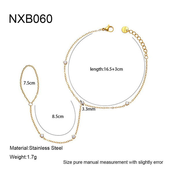 Wholesale Women's Geometric Stainless Steel Zirconencrusted 18K Goldplated Bracelet Ring Jewelry