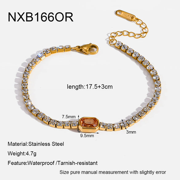 Wholesale Women's Geometric Stainless Steel Zirconia Inlaid 18K Goldplated Bracelet Insstyle Light Luxury Jewelry