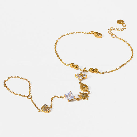 Wholesale Women's Geometric Star Drop Shape Heartshaped Real Gold Plated Stainless Steel Wrist Chain Bracelet