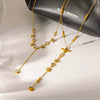 Wholesale Women's Geometric Star Yshaped Stainless Steel Necklace With Zircon Inlay And Vacuum Real Gold Plating In Pvd Furnace Oshaped Chain