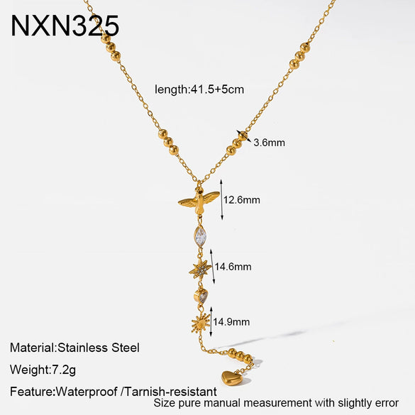 Wholesale Women's Geometric Star Yshaped Stainless Steel Necklace With Zircon Inlay And Vacuum Real Gold Plating In Pvd Furnace Oshaped Chain