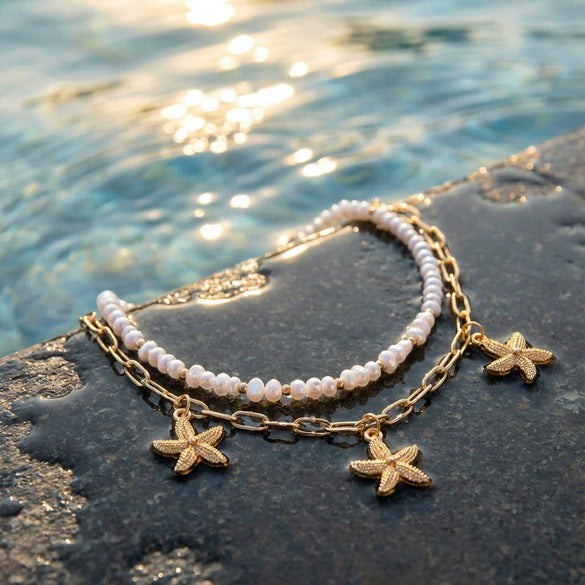 Wholesale Women's Geometric Starfish Pearl Doublelayered Necklace Set Alloy Electroplated Casual Minimalist Style