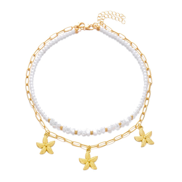 Wholesale Women's Geometric Starfish Pearl Doublelayered Necklace Set Alloy Electroplated Casual Minimalist Style