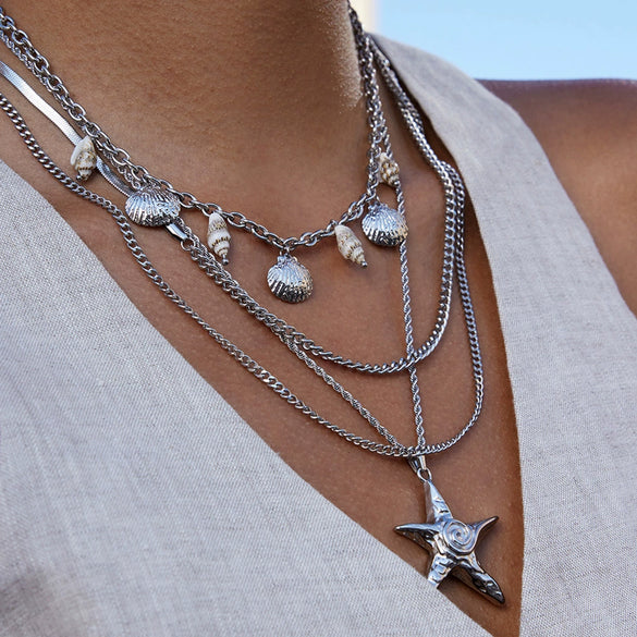 Wholesale Women's Geometric Starfish Pendant Necklace Made Of Titanium Steel And Stainless Steel With Electroplating Process