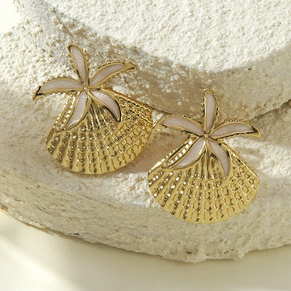 Wholesale Women's Geometric Starfish Shell Stainless Steel Drip Oil Earrings Vacation Style