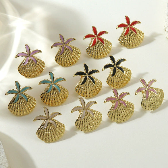 Wholesale Women's Geometric Starfish Shell Stainless Steel Drip Oil Earrings Vacation Style