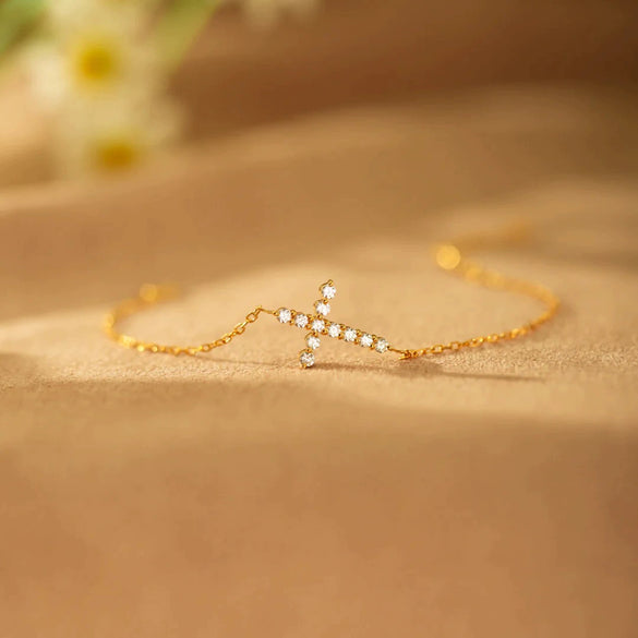 Wholesale Women's Geometric 925 Sterling Silver Cross Bracelet With Electroplating