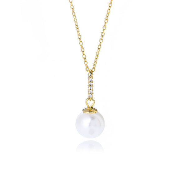 Wholesale Women's Geometric 925 Sterling Silver Diamond Micropaved Zircon Pearl Pendant Cross Chain Necklace