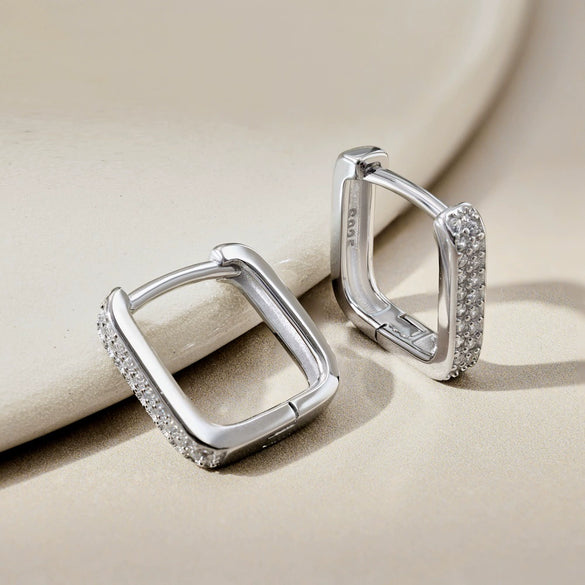 Wholesale Women's Geometric Sterling Silver 925 Earrings With Full Diamond Zircon Inlaid And Electroplating Design