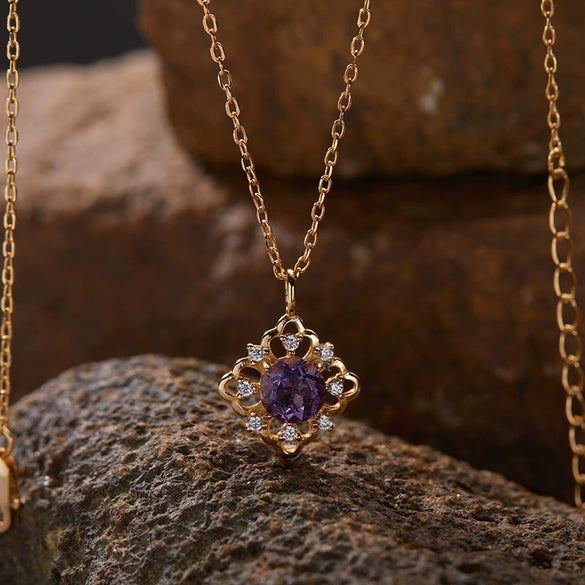 Wholesale Women's Geometric 925 Sterling Silver 18K Gold Plated Natural Color Treasure Pendant Necklace With Gem Setting