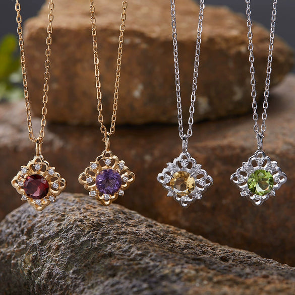 Wholesale Women's Geometric 925 Sterling Silver 18K Gold Plated Natural Color Treasure Pendant Necklace With Gem Setting