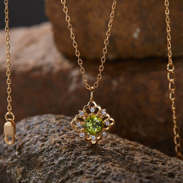 Wholesale Women's Geometric 925 Sterling Silver 18K Gold Plated Natural Color Treasure Pendant Necklace With Gem Setting