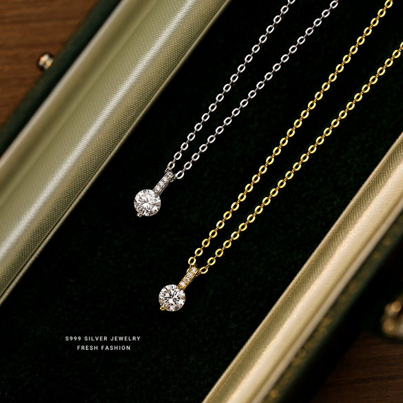 Wholesale Women's Geometric Sterling Silver Moissanite Inlay Pendant Necklace With Cross Chain