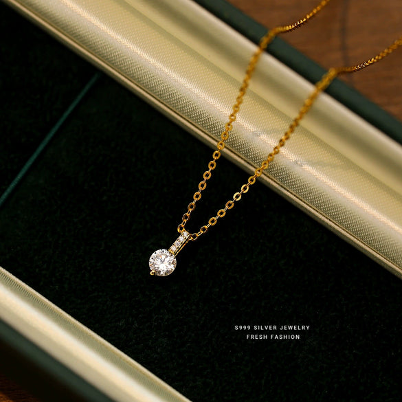 Wholesale Women's Geometric Sterling Silver Moissanite Inlay Pendant Necklace With Cross Chain