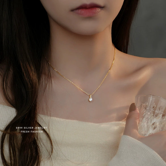 Wholesale Women's Geometric Sterling Silver Moissanite Inlay Pendant Necklace With Cross Chain