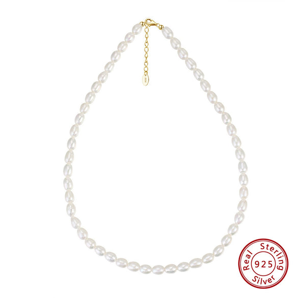 Wholesale Women's Geometric 925 Sterling Silver Natural Freshwater Pearl Baroque Adjustable Necklace With Electroplating And Cross Chain