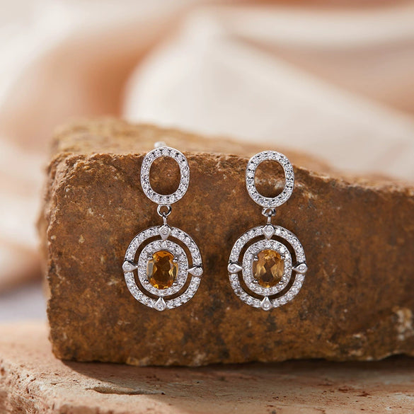 Wholesale Women's Geometric Sterling Silver 925 Plated 18K Gold Set With Gems Earrings