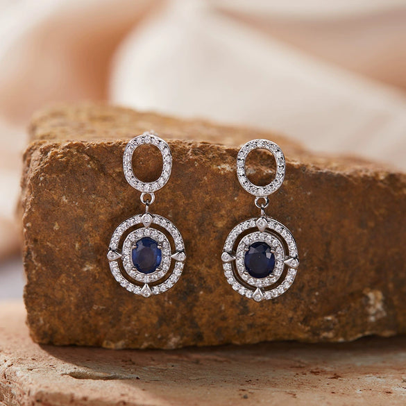 Wholesale Women's Geometric Sterling Silver 925 Plated 18K Gold Set With Gems Earrings