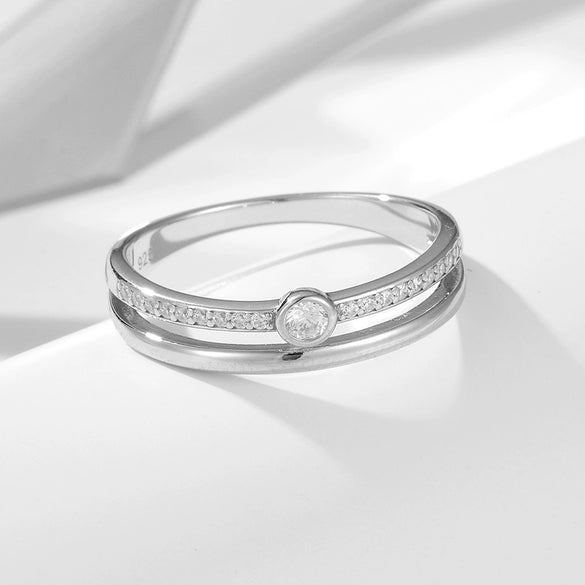 Wholesale Women's Geometric Sterling Silver Ring With Micro Inlaid Zircon And Diamond Design