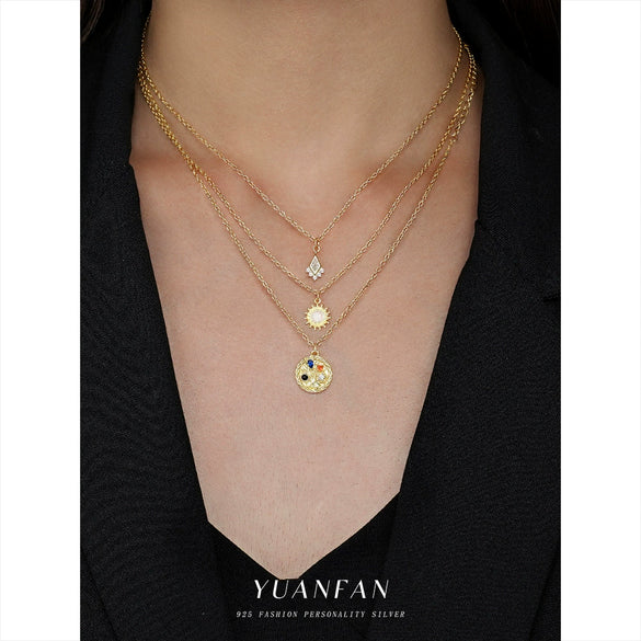 Wholesale Women's Geometric 925 Sterling Silver Zirconia Flower Pendant Cross Chain Necklace