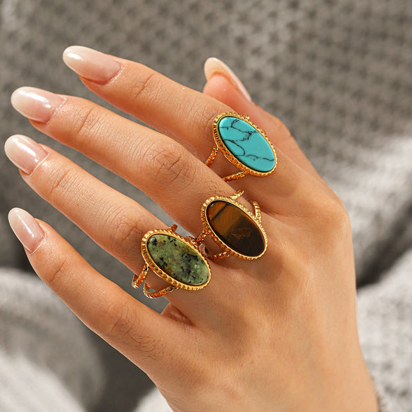 Wholesale Women's Geometric Stone Inlaid Stainless Steel Ring