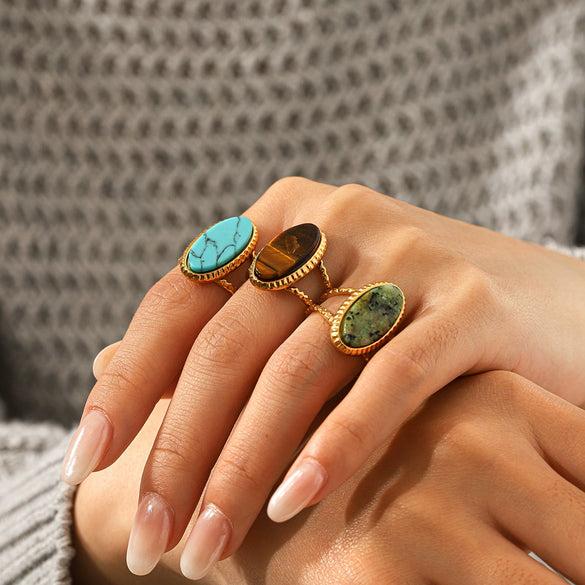 Wholesale Women's Geometric Stone Inlaid Stainless Steel Ring