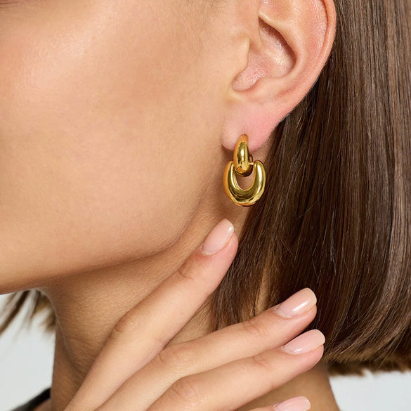 Wholesale Women's Geometric Stripe 18K Gold Plated Stainless Steel Earrings