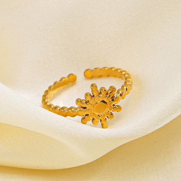Wholesale Women's Geometric Style Adjustable Opening Titanium Steel Ring With 18K Gold Plated Electroplating