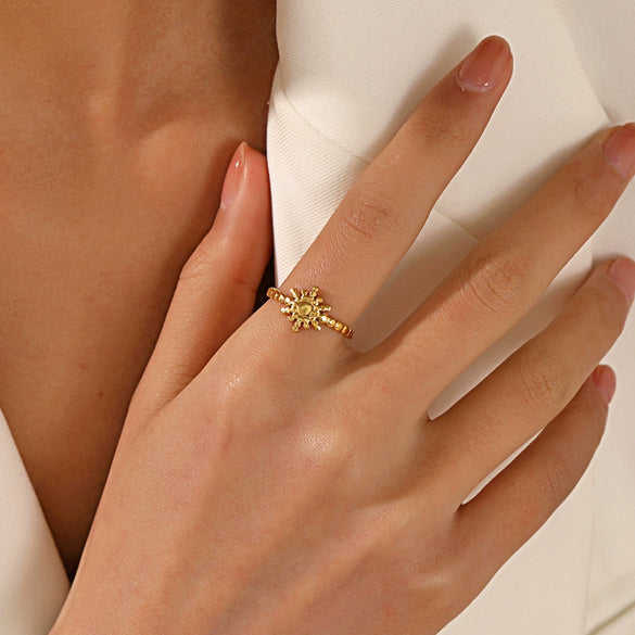 Wholesale Women's Geometric Style Adjustable Opening Titanium Steel Ring With 18K Gold Plated Electroplating