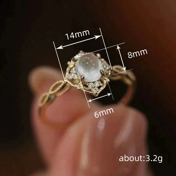 Wholesale Women's Geometric Style Copper Imitation Moonstone Cat's Eye Ring With Zirconia Design