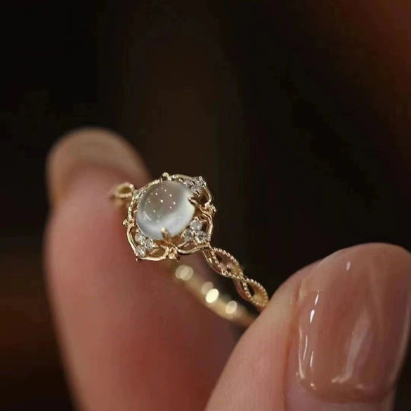 Wholesale Women's Geometric Style Copper Imitation Moonstone Cat's Eye Ring With Zirconia Design