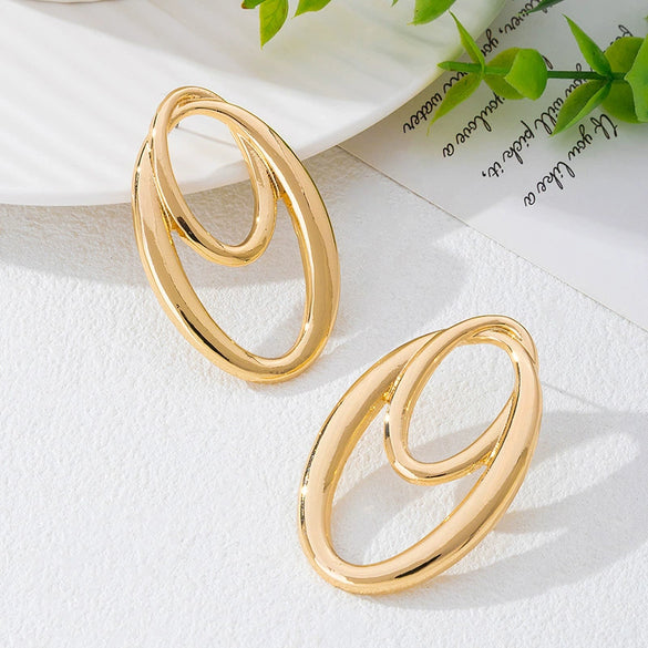 Wholesale Women's Geometric Style Electroplated Alloy Earrings With Irregular Circular Design