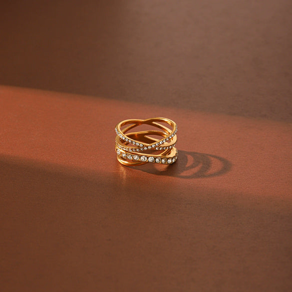 Wholesale Women's Geometric Style Electroplated Stainless Steel Cross Line Ring Jewelry Accessories